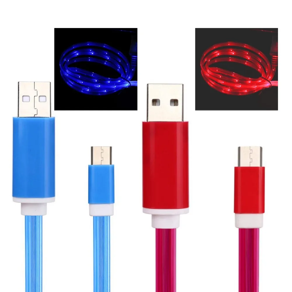 1M Visible LED Glow Light Up Data Charging USB Charger Cable Cord for Android Iphone Type c