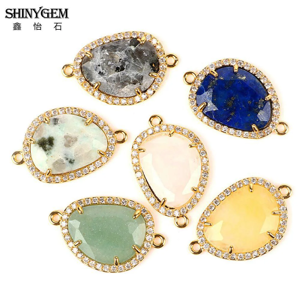 

ShinyGem Natural Stone Connector Lapis Labradorite Aventurine Irregular Gold Silver Connector Charms For Earrings Jewelry Making