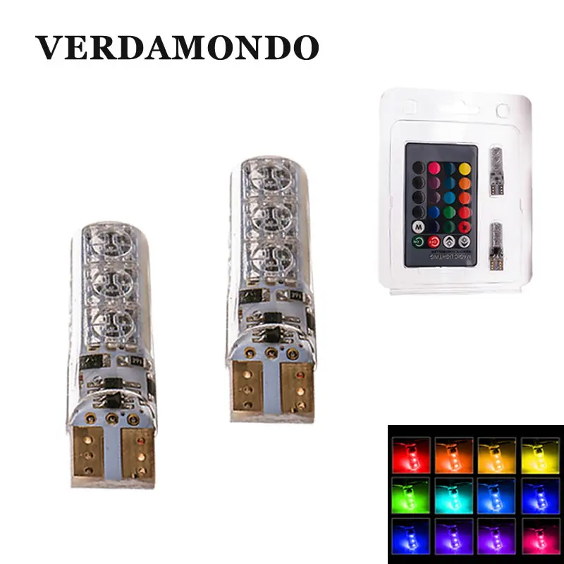 

2PCS T10 W5W 5050 6SMD RGB LED bulb Remote Wireless Controller Car Reading Wedge Light Brake Turn Signal Leds Warning Lights 12V