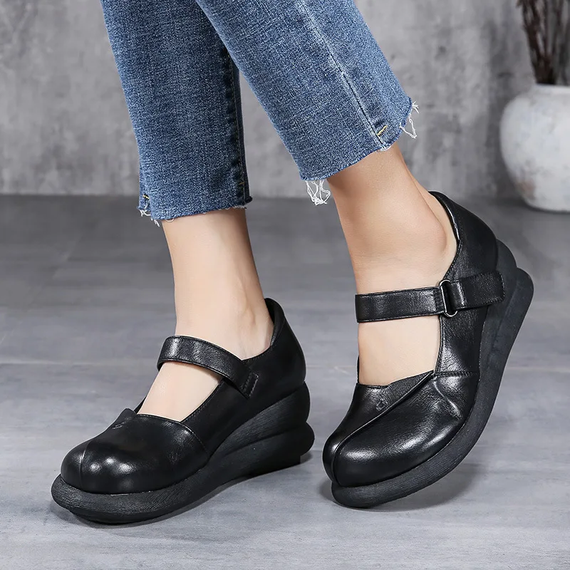 

ACTMDALL 2019 Handmade Womens Shoes Heels Comfortable Platform Wedges Leather Shoes Women Mary Jane Pumps