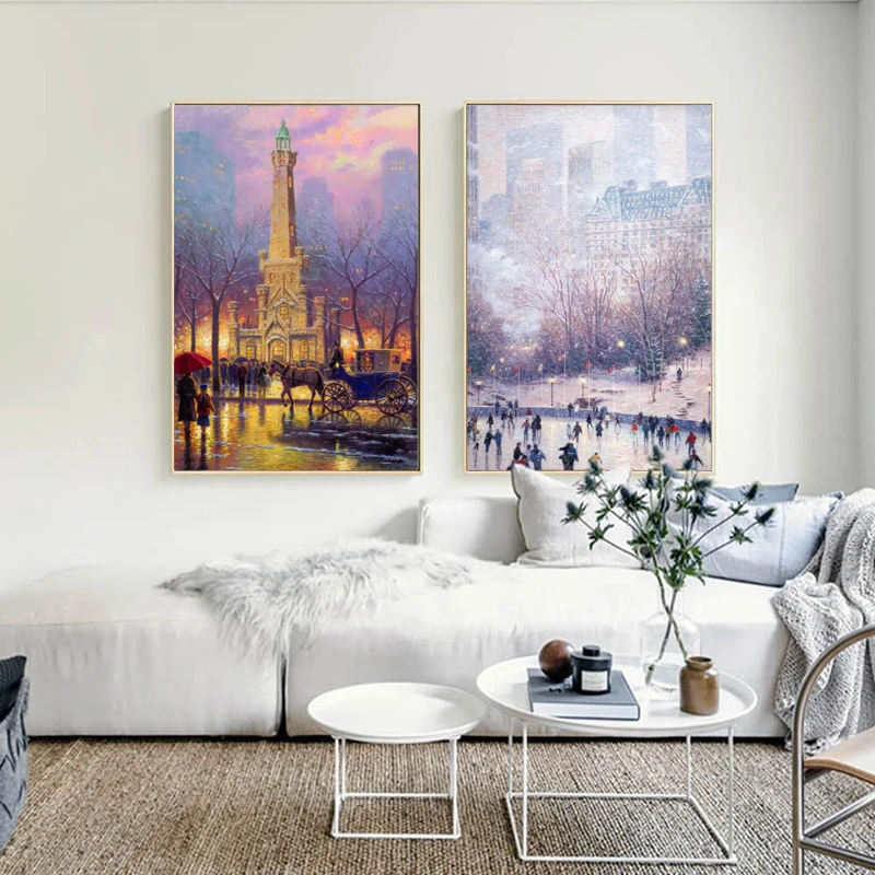 

Warm Pastoral Landscape Oil Paintings by Thomas Kinkade, Posters Print on Canvas Wall Art Canvas Painting for Living Room Decor