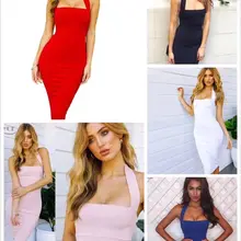 Новое высокое качество женское платье красный розовый черный белый синий Бандажное платье с лямкой на шее вечернее платье+ костюм