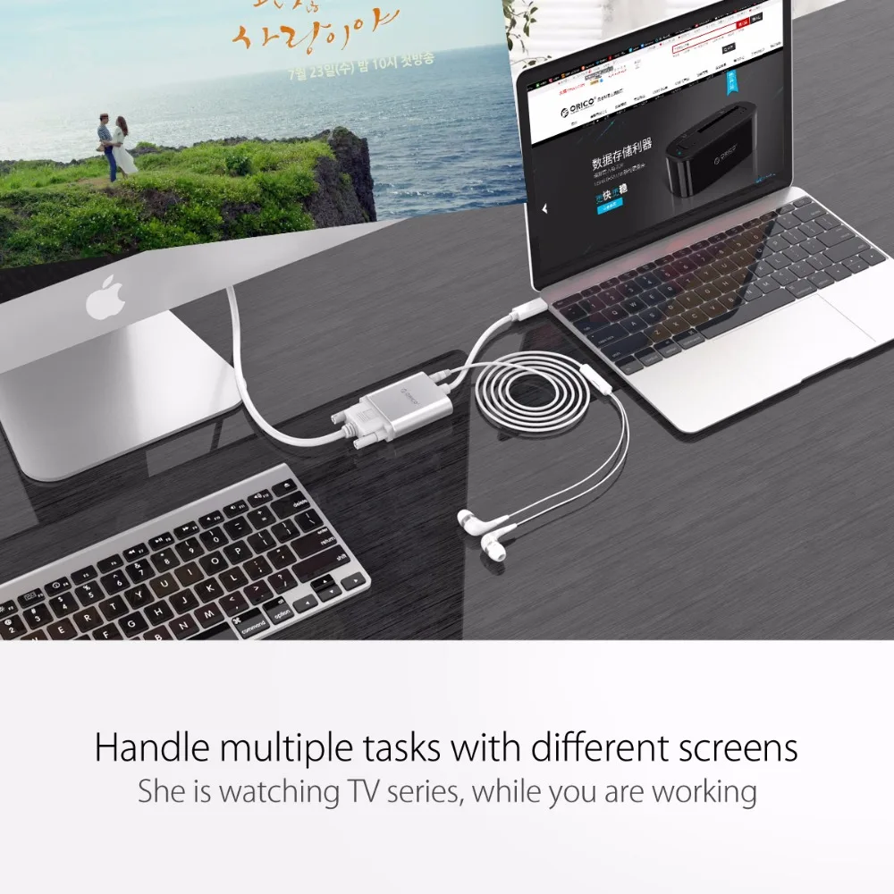 Адаптер ORICO USB C VGA Type c к кабель AUX Папа мама для MacBook Pro ChromeBook Xiaomi Huawei Mate 10 C|usb type-c to