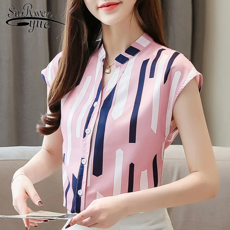 women blouses plus size tops short sleeve V collar office striped chiffon blouse women shirts womens tops and blouses 4325 50