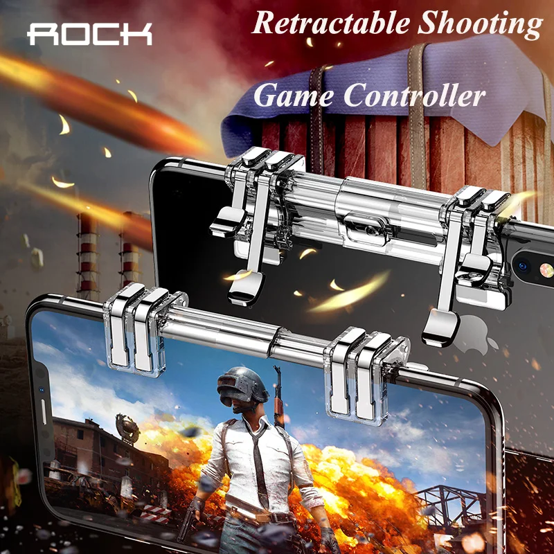 

ROCK Retractable Shooting Game Controller Metal Fire Button Aim Key Phone Game Trigger for PUBG Rule of Survival L1 R1 4-7inches
