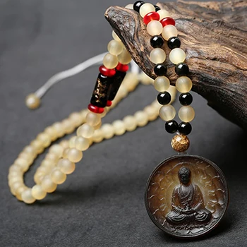 Guanyin Buddha Натуральный Рог антилопы Цепочки и ожерелья 108 Будда Бусины Lucky Будда Гуаньинь кулон Цепочки и ожерелья тибетский Стиль Цепочки и ожерелья ювелирные изделия - Окраска металла: Guanyin Buddha