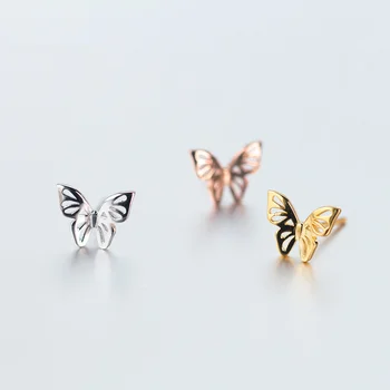 

S925 Silvery Butterfly Ear Studs Female Cute Style Fashion Fresh Hollow Rose Gold Butterfly Earrings Jewelry