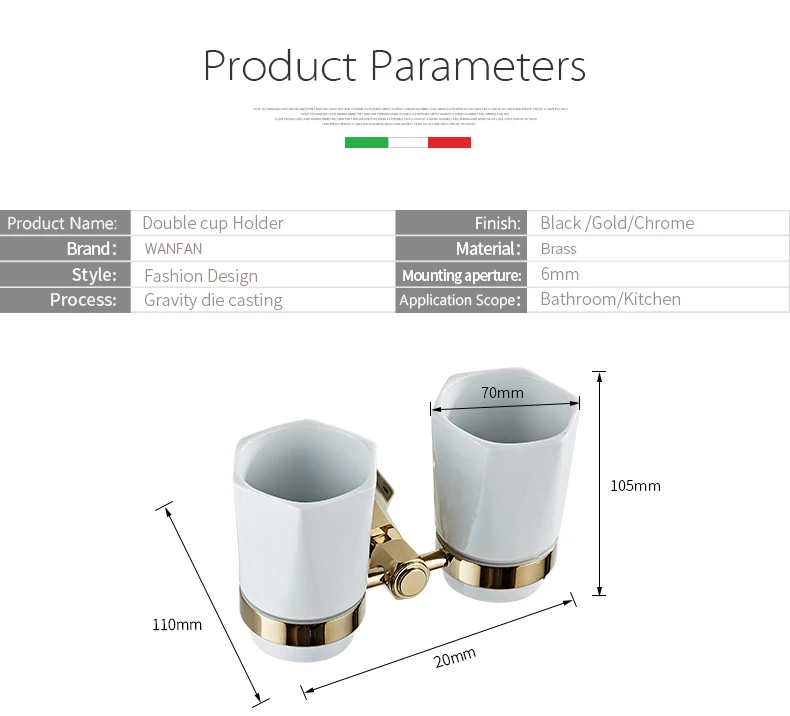 Держатели для чашек и стаканов Европейский роскошный двойной подстаканник керамические чашки настенные латунные аксессуары для ванной комнаты домашний декор 93003