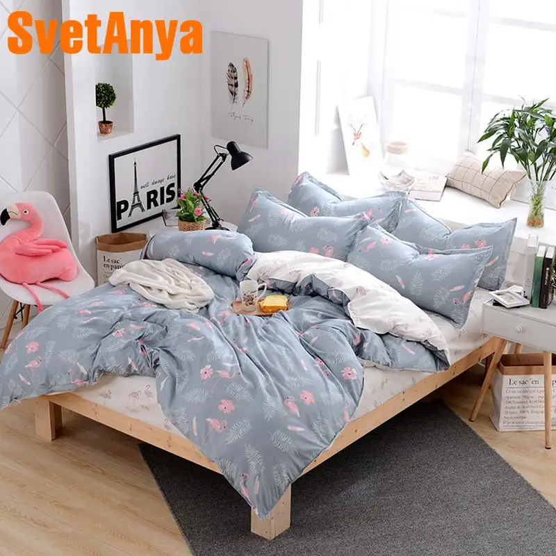 

Svetanya Flamingo bedding linen (flat sheet pillowcase Blanket cover) twin double queen size