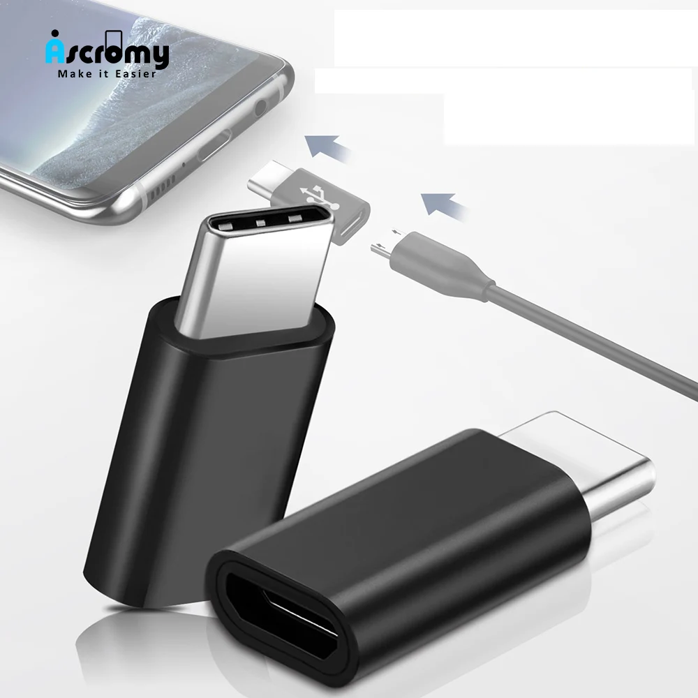 Ascromy Micro USB для Micro C женские адаптеры для Samsung Galaxy S8 S9 Plus Note 8 9 OTG Micro Usb для синхронизации данных type c зарядное устройство