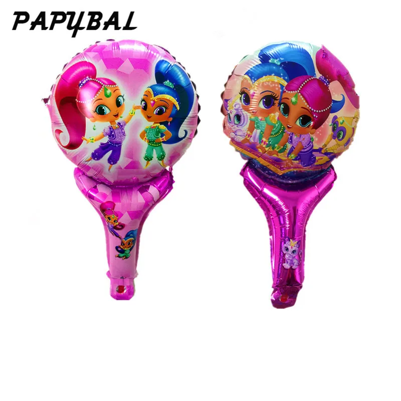 

10pcs Shimmer shine Balloon party supplies lovely girl princess birthday Party foil balloons hand hold stick inflatable toy gift