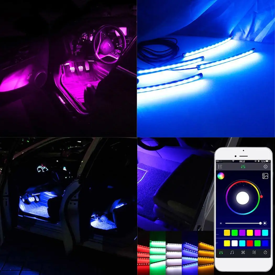 

48LED Colorful RGB Car Interior Floor Atmosphere DC12V Light Strip IP65 Decorative Multicolor Lamp