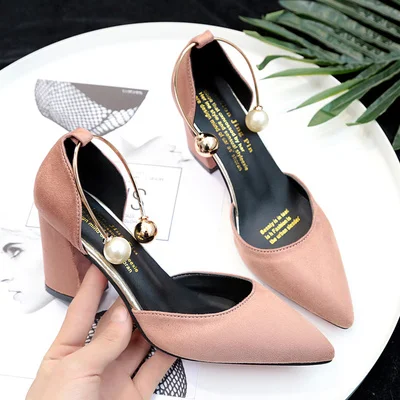 Г., новые весенние корейские замшевые тонкие туфли с острым носком красивая удобная женская обувь элегантные туфли на высоком каблуке - Цвет: Розовый