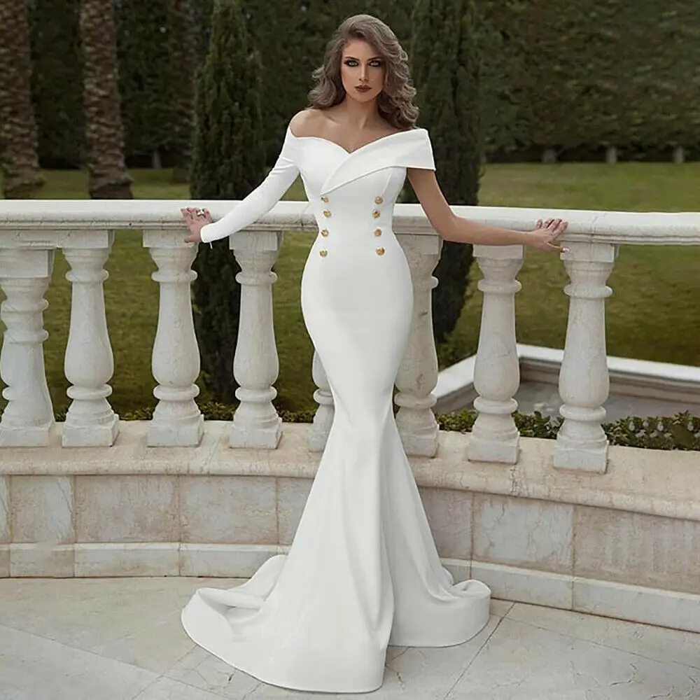 

Elegant Ladies Women Fishtail Dress Party Ball Gown Sexy Formal Wedding Unique Sheath Dress Off Shoulder