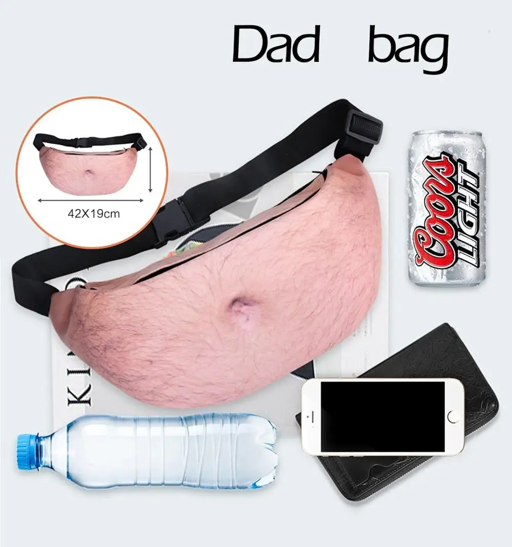 2018 Fashion Design Fanny Men Women Dad Bag Dad Bod Waist Bags Beer Fat Hairy Belly Fanny Pack Zipper Pocket Hip Pack for Phone 