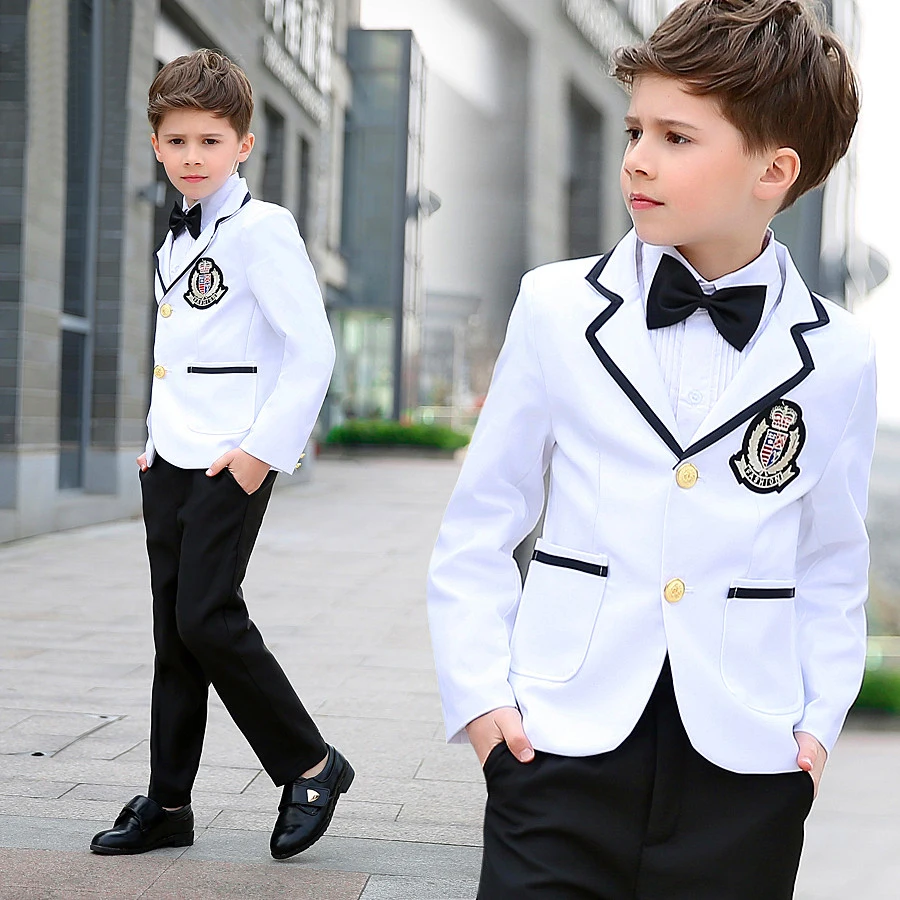 Белый пиджак и брюки черного цвета Nimble костюм однобортный костюм для мальчиков на свадьбу Enfant Garcon Mariage блейзер для мальчиков