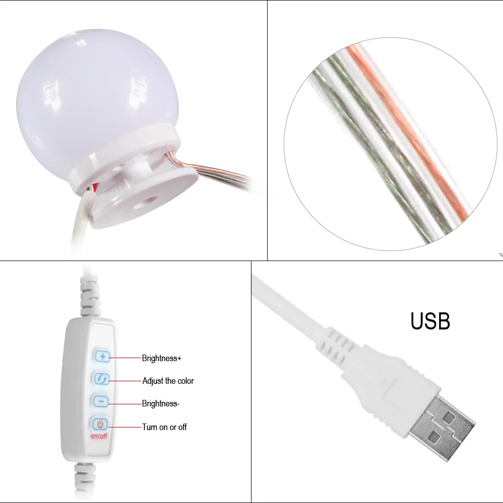 2 типа косметический зеркальный светильник косметический 10 светодиодный светильник набор лампочек USB порт косметическое зеркало для макияжа зеркальные лампы djustable яркость