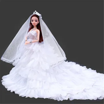 

NEW Doll Dress Handmade Long Tail Evening Gown Clothes High quality Wedding Dress +Veil 1:6 Doll