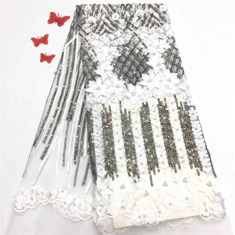 Нигерийская кружевная ткань, Высококачественная африканская Тюлевая кружевная ткань с 3D блестками, французская чистая кружевная ткань для свадебного платья, новая GN188-1