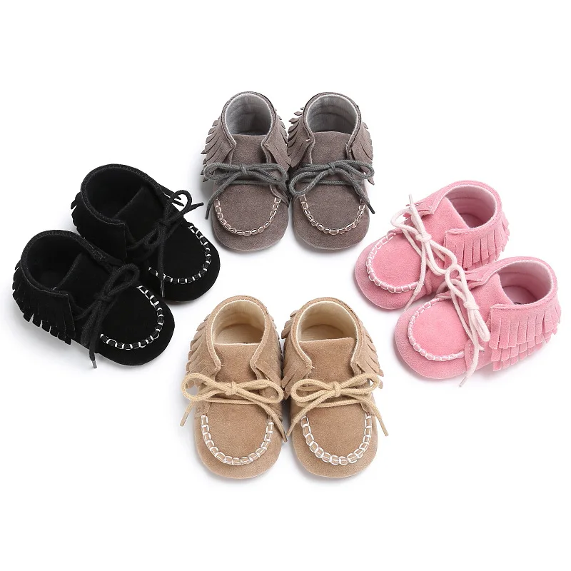 New Solid Double Tassel Baby Girls Boys Shoes Newborn First Walkers