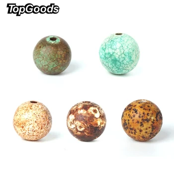 

TopGoods Natural Agate Beads Vintage Loose Gemstone Beads Crackle Frosted Carnelian 8mm Strand 15" For Stone Jewelry Making