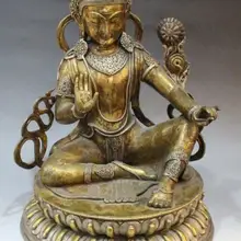 1" Тибет Буддизм Серебро Бронза 24 К Золото Сиденья Зеленая Тара Кван-Инь Статуя Будды