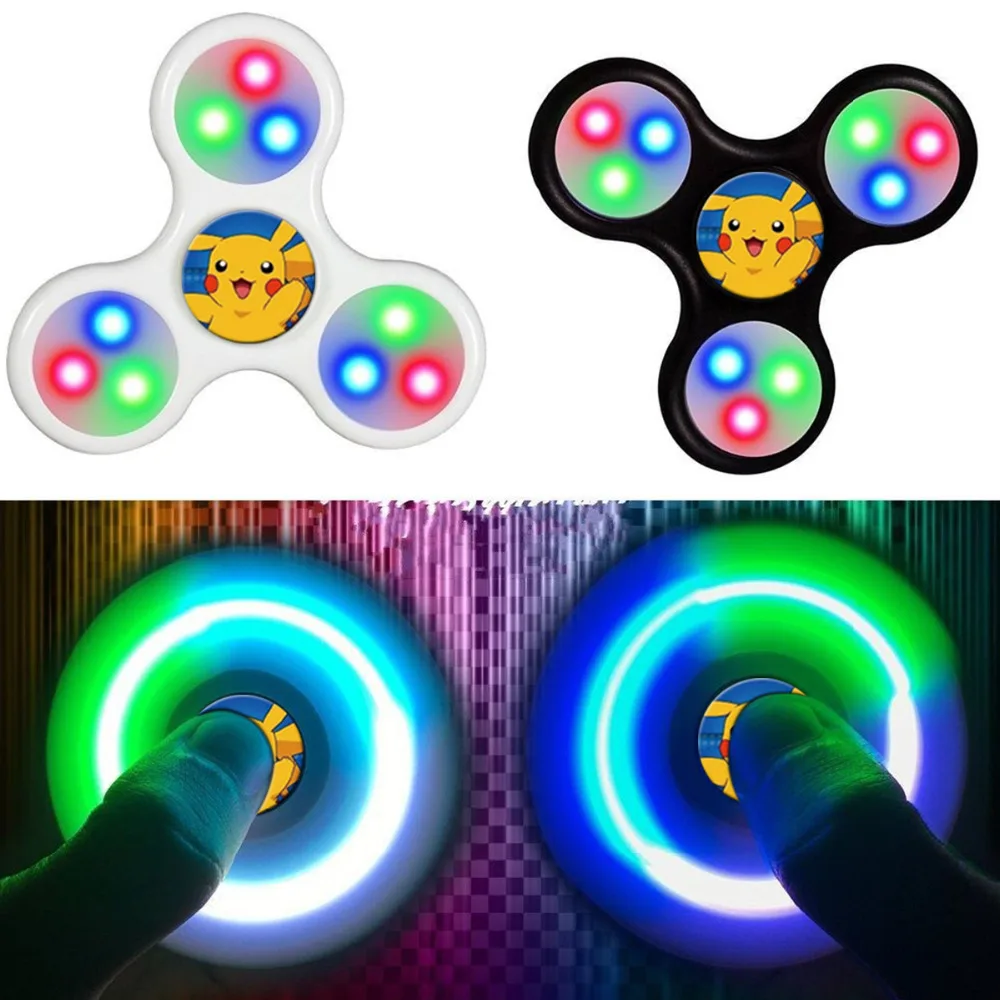 

Cute Pikachu LED Light Fidget Spinner Finger Plastic EDC Hand Tri-Spinner For Autism and ADHD Anxiety Stress Relief Kids Toys