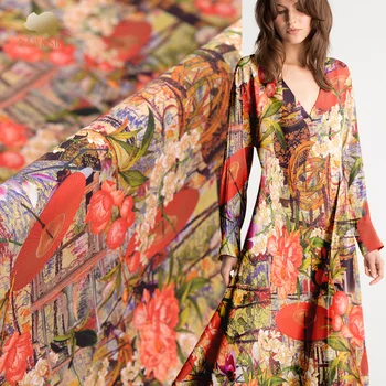 

40mm heavy crepe silk fabric luxury digital inkjet drapes cheongsam dress silk stretch fabric wholesale silk cloth