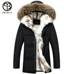 Новинка, пуховик, длинные зимние куртки, Мужская парка с капюшоном, высокое качество, теплый, плюс размер, пуховик, натуральный мех, плотное пальто - Цвет: black