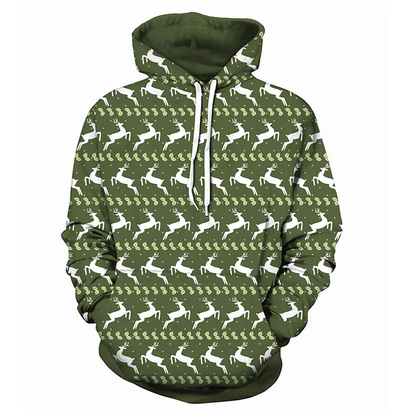 

3D Green Fawn Print Jacket Hoodies Men/Women Fashion High Street Pullover Hat Sweatshirts Boys Loose Tracksuit Clothes 5XL
