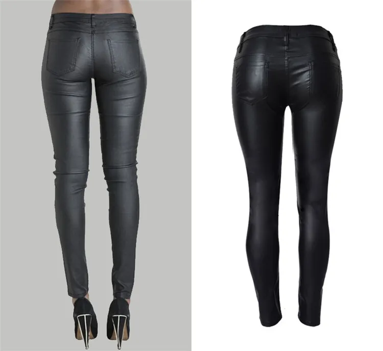 European and American women`s hot style low waist slim foot PU leather trousers double zipper (6)