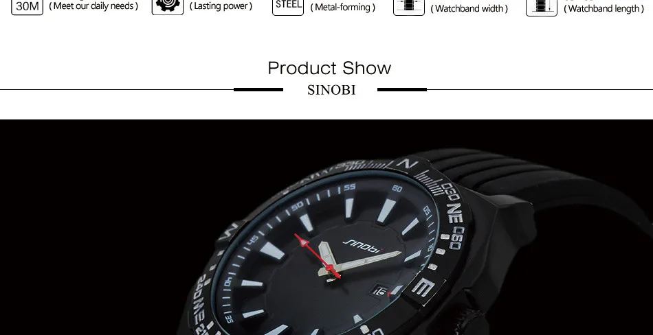 SINOBI, новинка, мужские спортивные наручные часы, для дайвинга, ремешок для часов, топ, люксовый бренд, для мужчин, Женева, кварцевые часы для мальчиков, для плавания, наручные часы
