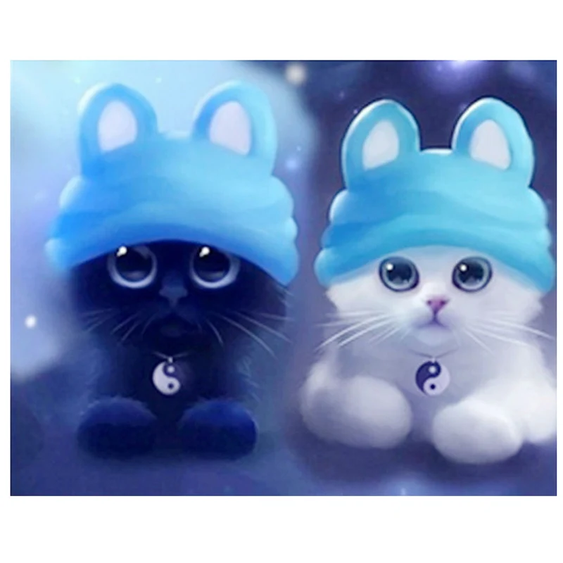 Diy Berlian Lukisan Cross Stitch Kartun Kucing Berlian ...