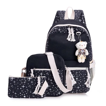 

4Pcs/set Children Backpack Schoolbag Fashion Rucksack School Bags For Girl Middle School Student Bags Canvas Backpacks WBS474