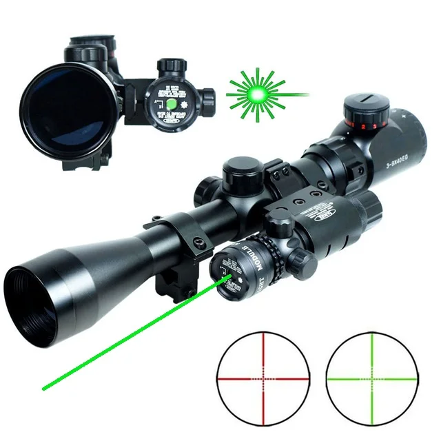 3 9x40 Combo Mil Dot illuminated Airsoft Rifle Gun Scope Snipe Scopes & Green Laser Sight for