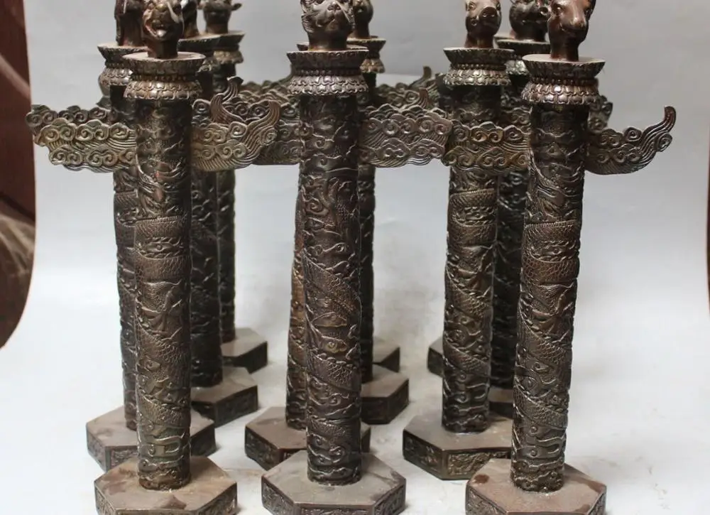 

Marked Chinese Copper Bronze Tiananmen pillars 12 Zodiac Dragon Statue Full Set