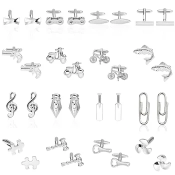 

MeMolissa Hot Sale Promotion !! 18 Styles Silver Stainless Steel Metal Cufflink 1 Pair Free Shipping Fashion Cufflinks for Men's