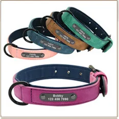 Personalized Dog Collar and Leash Leather Padded Customized Engraved Dogs Collars Lead Rope Set Bulldog Pitbull Dog Collars medium