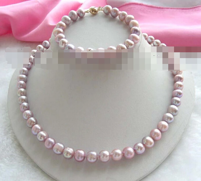 

12558 Genuine Natural Purple Pearl Necklace Bracelet Set