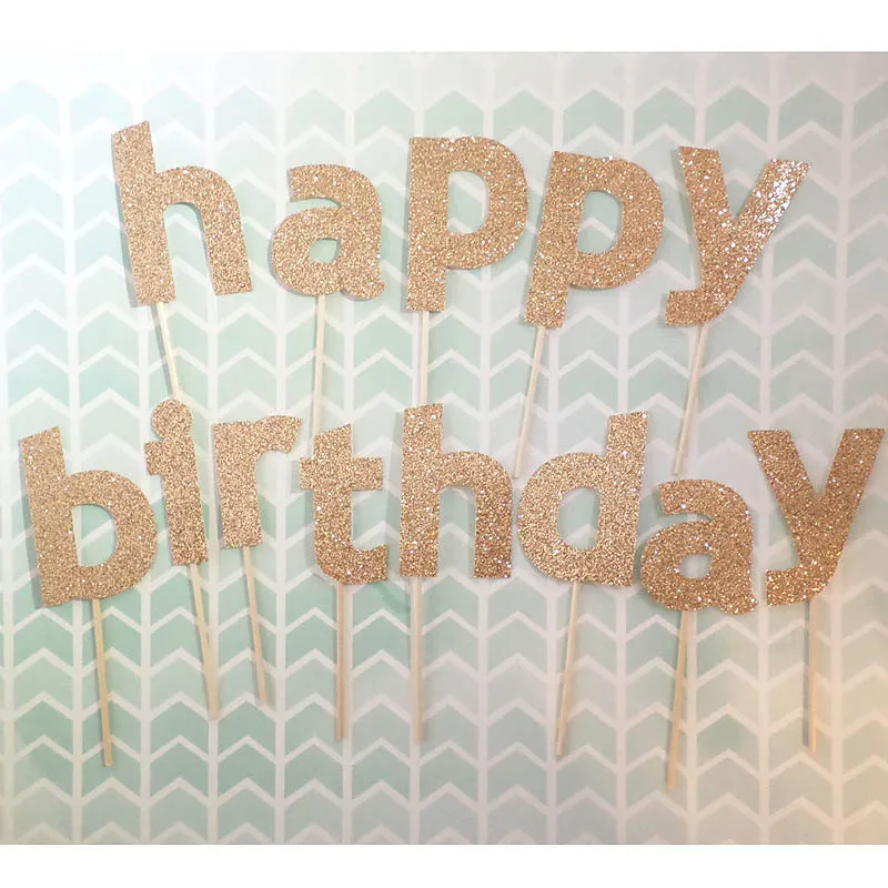 2016 New Gold Glitter Letter Party Cupcake cake topper picks for kids