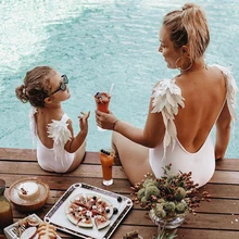 Семейный купальный костюм бикини для мамы и дочки, г., Цельный купальник с вышивкой и крылышками милые женские детские купальники