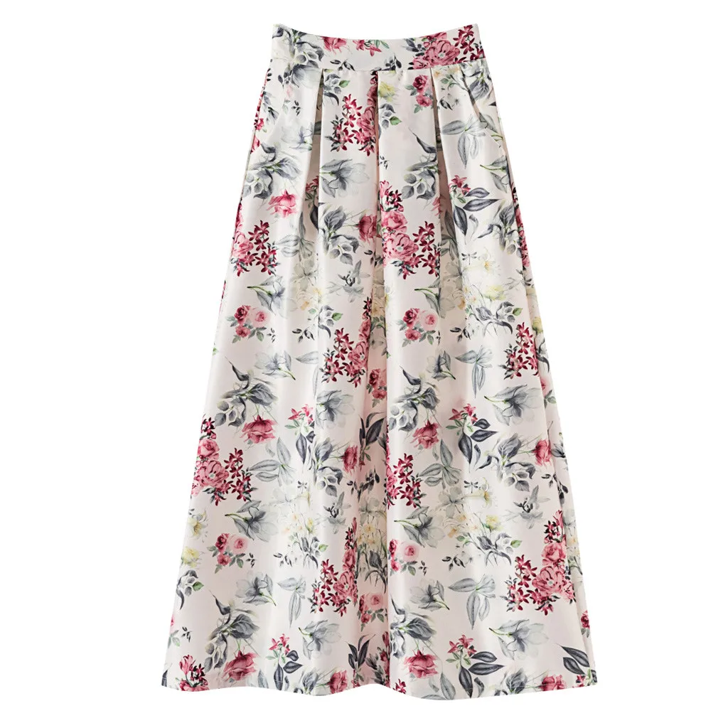 Свободная Женская юбка из страуса, большие размеры и большие складки, свободная розовая Милая Цветочная Повседневная достойная модная летняя длинная юбка под него