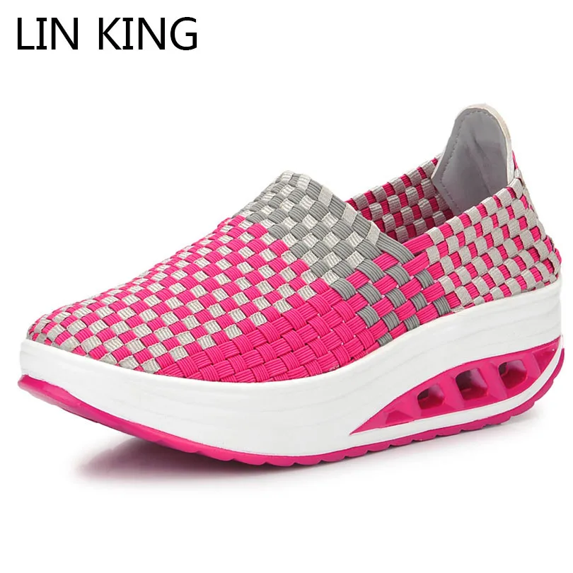 LIN KING Breathable Women Height Increase Swing Shoes Slip On Wedges Shoes Thick Sole Platform Shoes Footwear Lady Work Loafers цена LIN KING Breathable Women Height Increase Swing Shoes Slip On Wedges Shoes Thick Sole Platform Shoes Footwear Lady Work Loafers цены онлайн