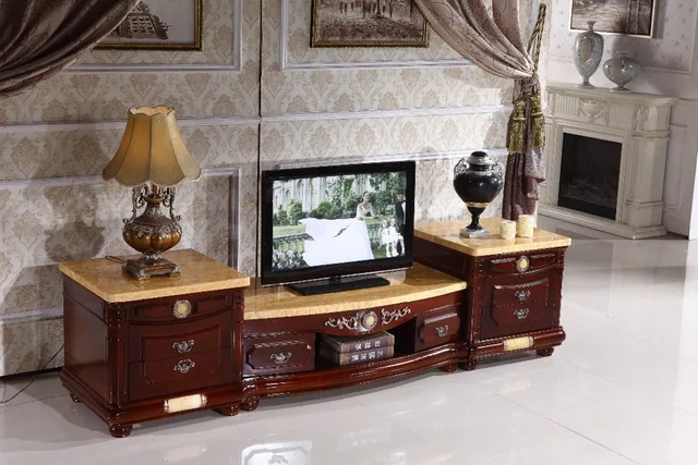 Antique Wooden TV Stand Storage Drawer Marble Top Made In China antique wooden TV stand storage drawer marble top made in China living room furniture - Antique Wooden TV Stand Storage Drawer Marble Top Made In China