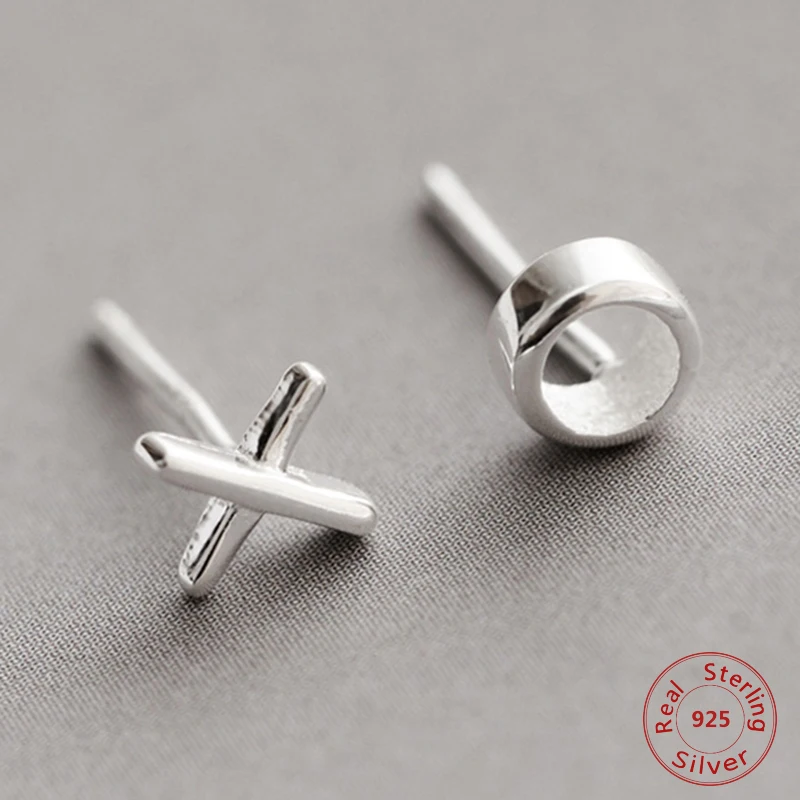 

100% 925 Sterling Silver 2019 Women Jewelry Fashion Cute Tiny Asymmetric X O Stud Earrings For Daughter Girls