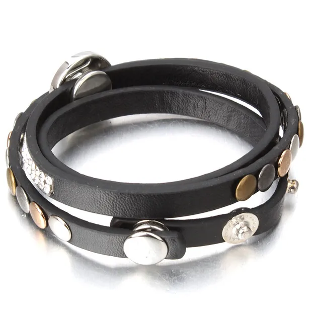 snap pulseira punk rebite pulseira de couro