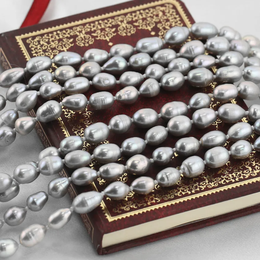 Snh серый цвет 100 дюймов в длину натуральный жемчуг Цепочки и ожерелья для женщин, 7-8 мм культивированный жемчуг риса Ожерелья для мужчин