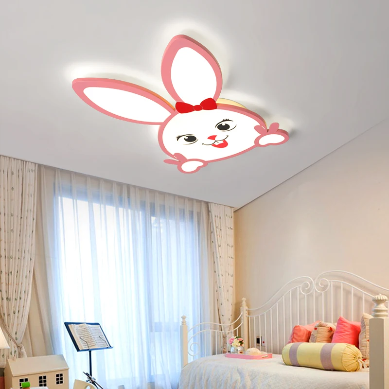 

LICAN Modern Led Ceiling Lights For Kids Bedroom 110V 220V lamparas de techo Cartoon Pink Rabbit for girls baby room