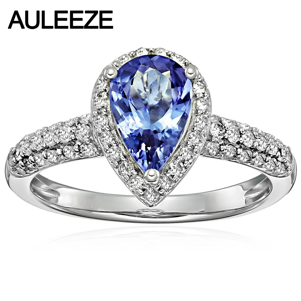 

Fancy 1.5CT Natural Tanzanite Engagement Ring Pear Shape Real Tanzanite Ring 14K 585 White Gold Halo Wedding Rings For Women