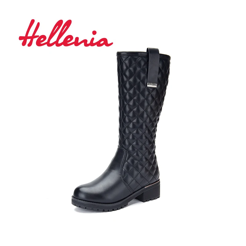 

Hellenia Brand Warm Girls High Boots Plush lining Kids shoes metal decoration low heels Winter Boots Children black size 32-36
